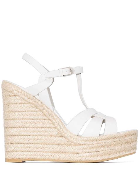 ysl wedge|Tribute 85mm leather espadrille wedges .